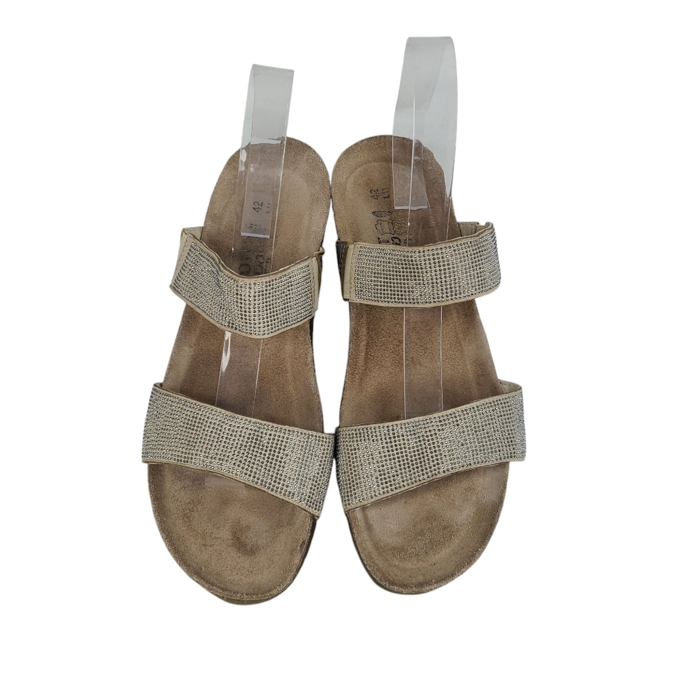 Naot Bianca Rivet Tan & Rhinestone Slide Wedge Sandals Size 11